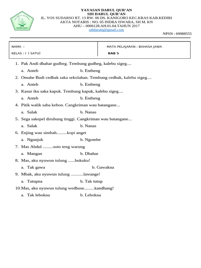 3 Fakta Mengejutkan Soal Bahasa Jawa Kelas 4 Semester 1 yang Wajib Tahu