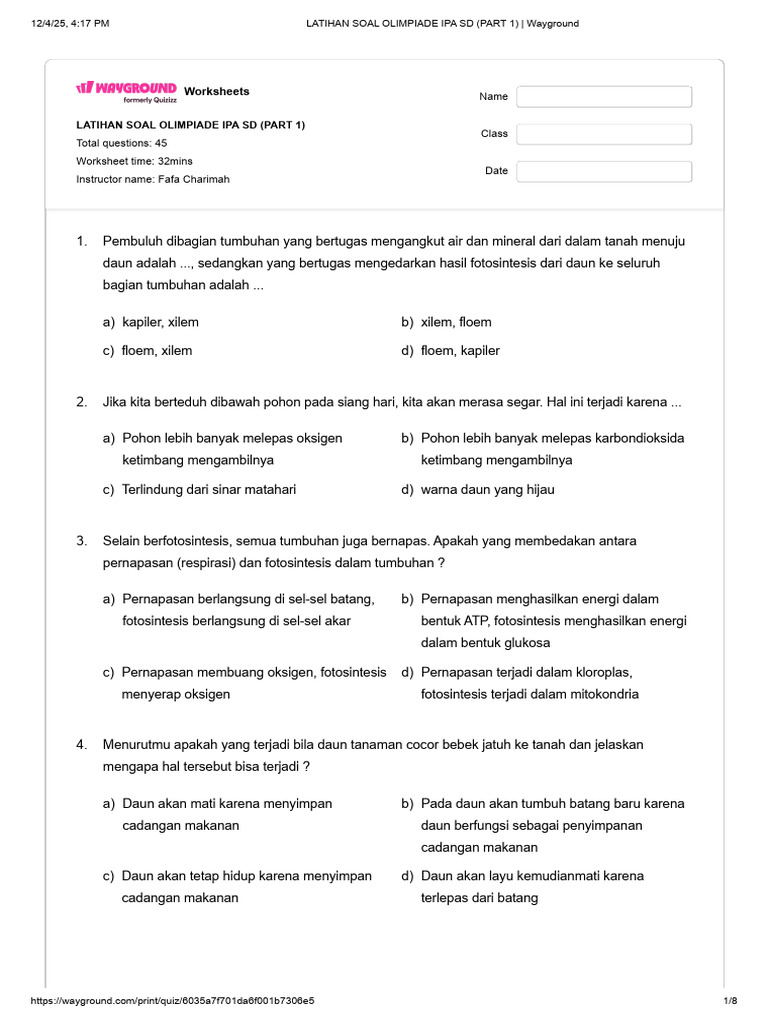 Soal Olimpiade IPA SD Part 1 PDF