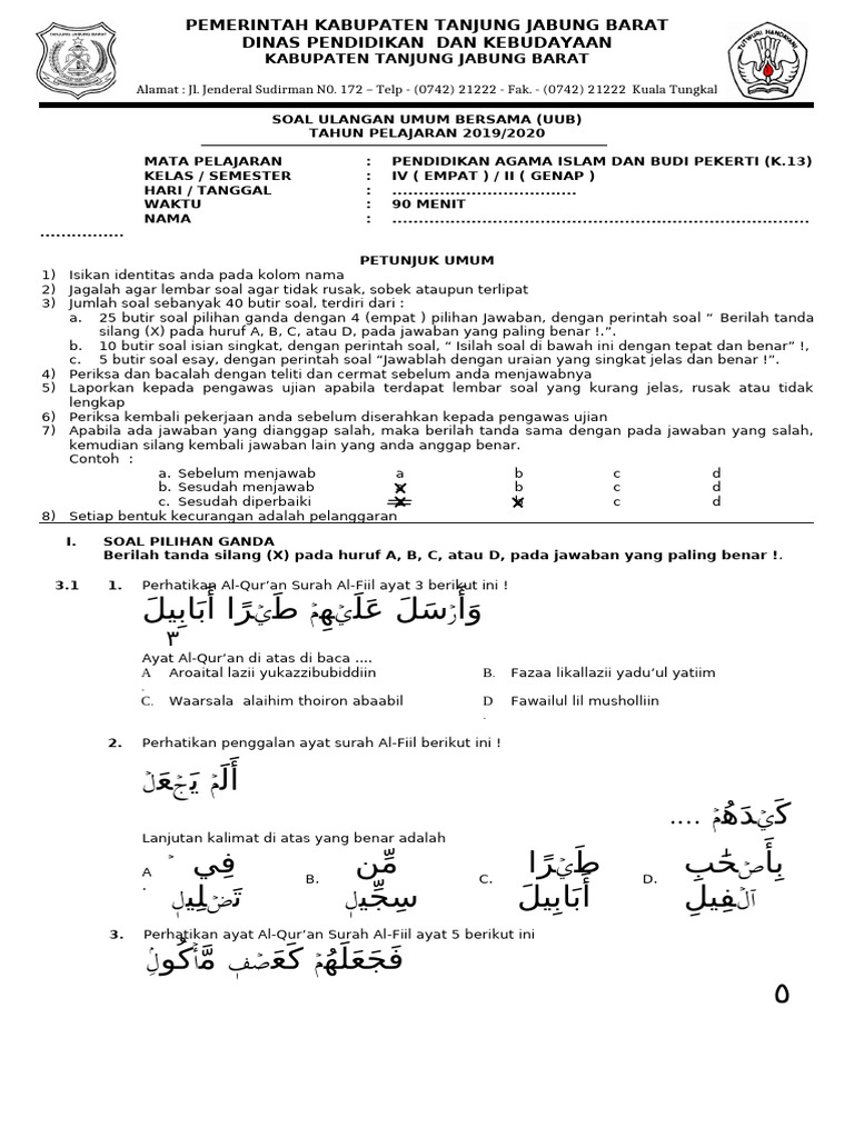 Soal Ujian Pendidikan Agama Kelas IV PDF