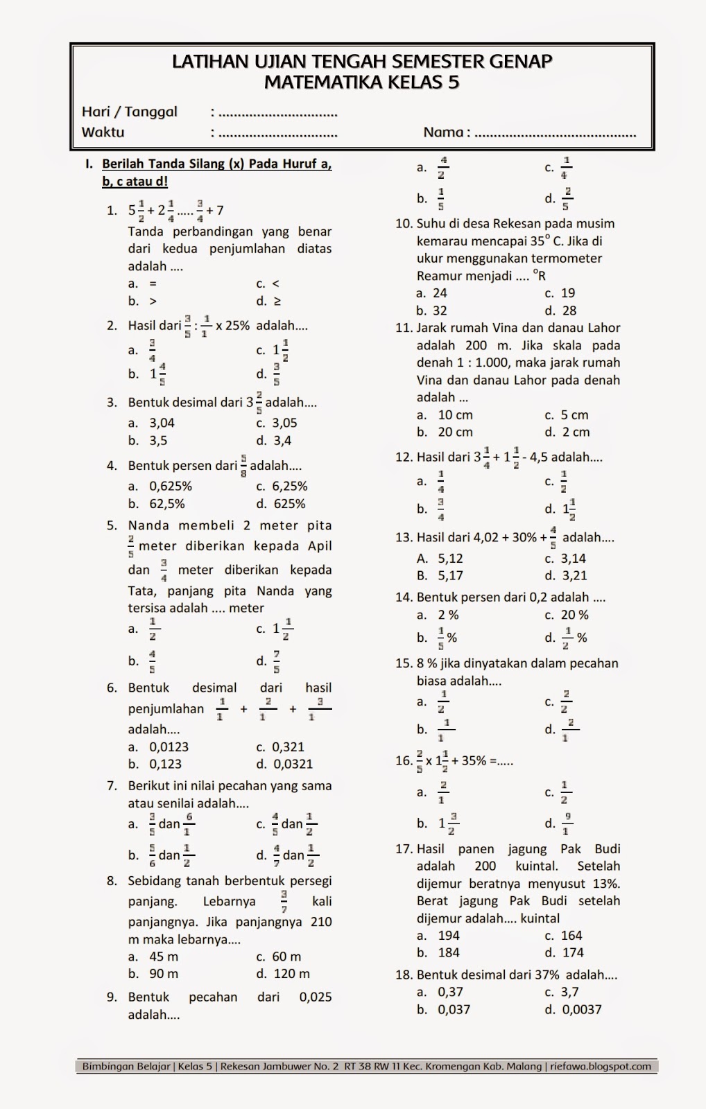 Akhirnya Terungkap! Soal Matematika Kelas 5 Semester 1 dan Kunci Jawaban 2020 Masih Digunakan 2026