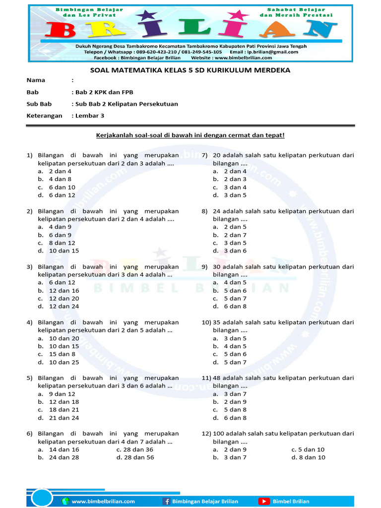 Soal Kelipatan Persekutuan Kelas 5 PDF