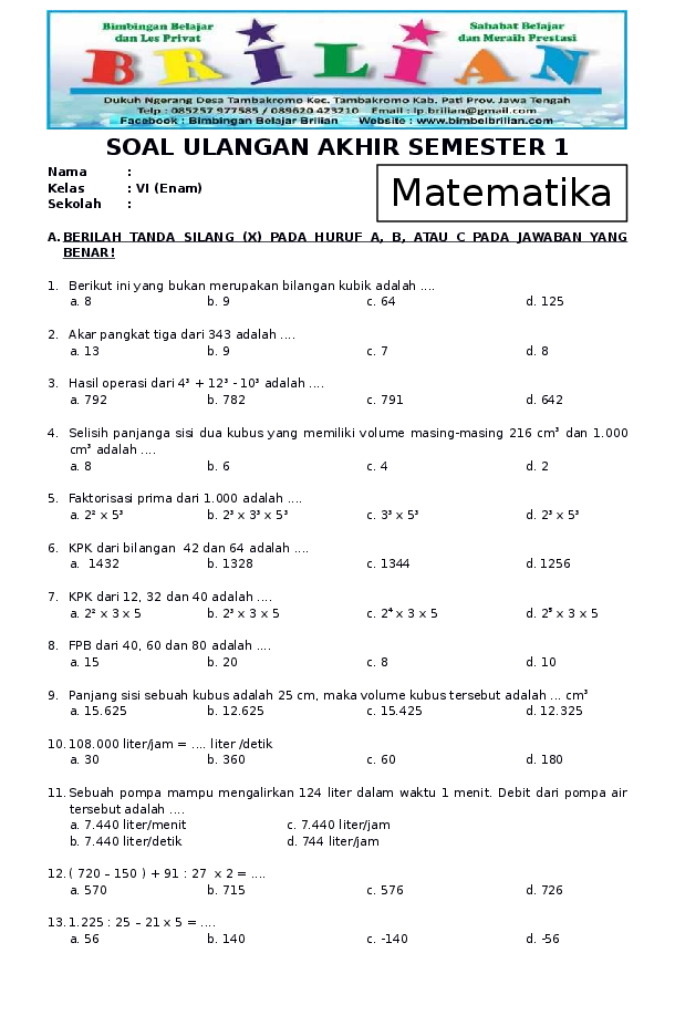 Strategi Jitu Download Soal UAS Matematika Kelas 4 Kurikulum 2013 Strategi Jitu Download Soal UAS Matematika Kelas 4 Kurikulum 2013