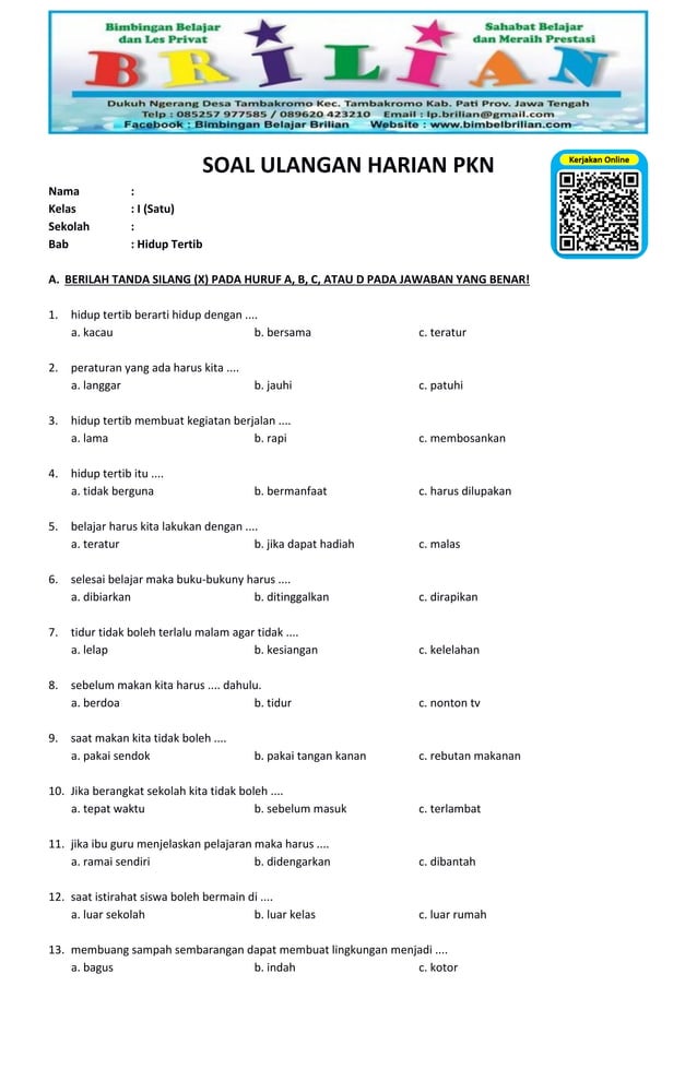 Ternyata Soal Ujian PKN Kelas 1 SD Semester 2 2026 Sering Muncul, Simak 7 Contohnya