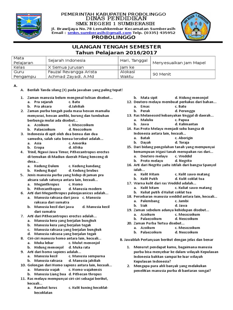 contoh latihan soal ulangan sejarah indonesia kelas 11 semester 2