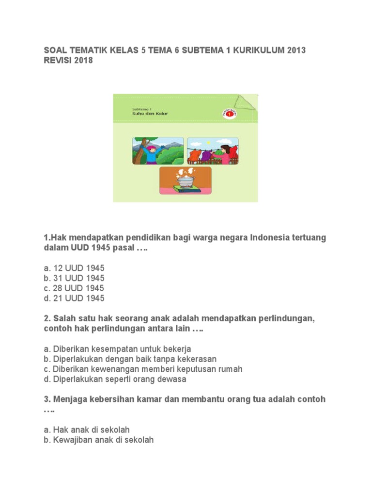 10 Contoh Soal Tema 6 Kelas 5 Subtema 1 yang Sering Muncul di Ujian dan Wajib Kamu Kuasai