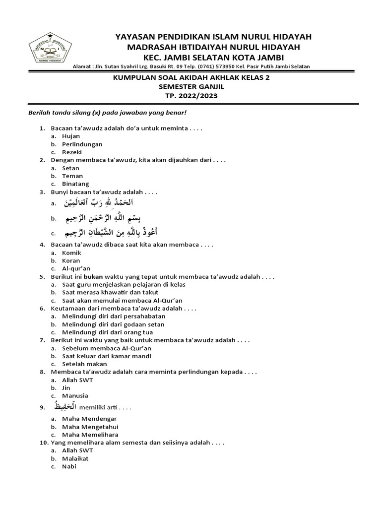 Soal Akidah Akhlak Kelas 2 Semester 1 PDF Agama Spiritualitas Soal Akidah Akhlak Kelas 2 Semester 1 PDF Agama Spiritualitas