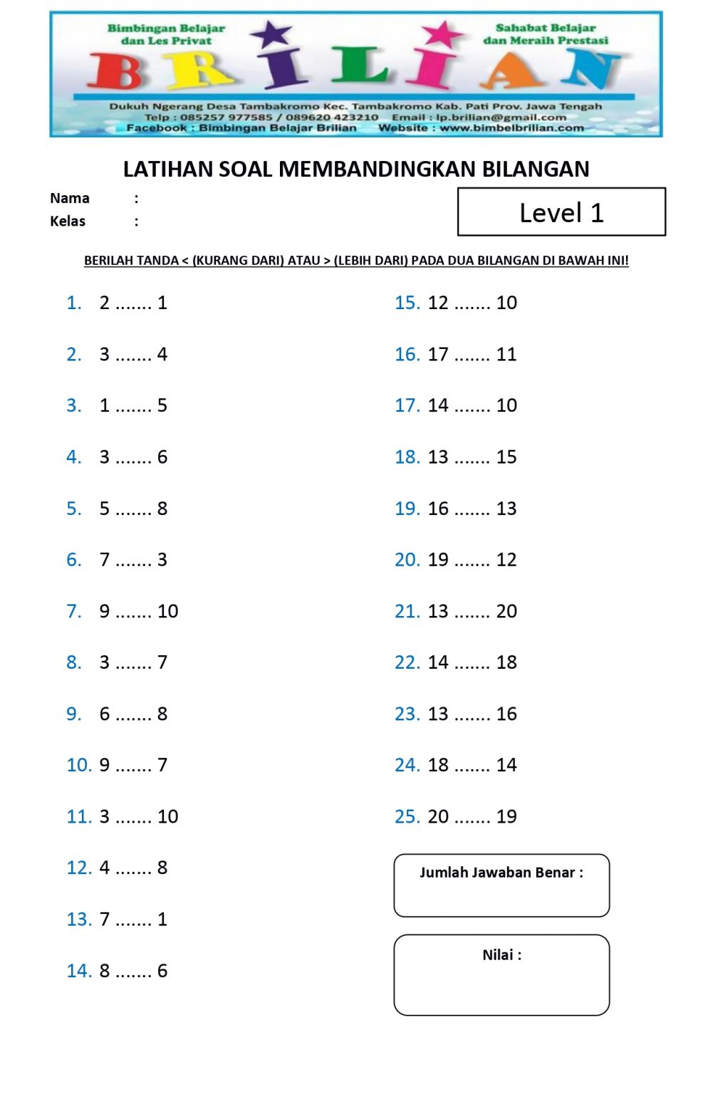 Contoh Soal Matematika Lebih Besar Lebih Kecil - Piffle me