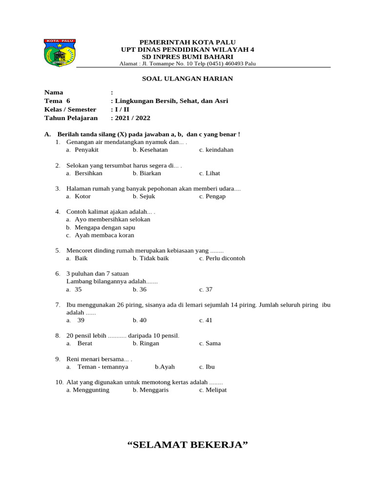 Wajib Tahu 7 Contoh Soal Tema 6 Kelas 1 Semester 2 Beserta Kunci Jawaban yang Sering Muncul di Ujian