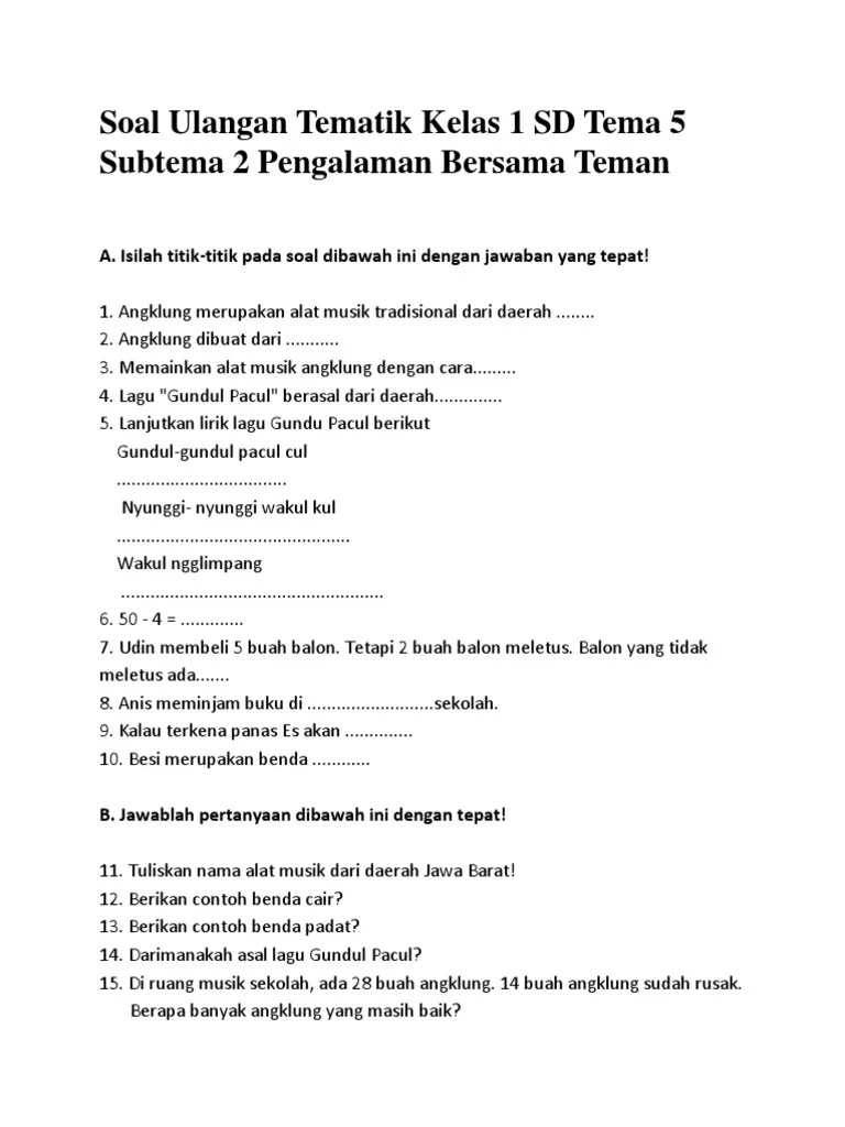7 Tips Ampuh Menguasai Contoh Soal Kelas 1 Tema 5 Subtema 2 yang Jarang Diketahui