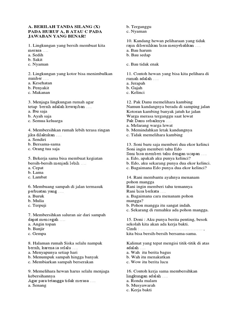 Soal Tema 6 Subtema 4 Kelas 1 PDF Soal Tema 6 Subtema 4 Kelas 1 PDF