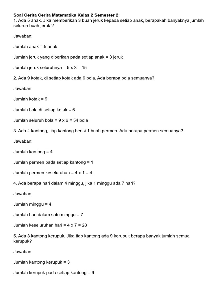Bocoran Soal Cerita Matematika Kelas 2 SD Semester 2 yang Wajib Kamu Tahu Sekarang