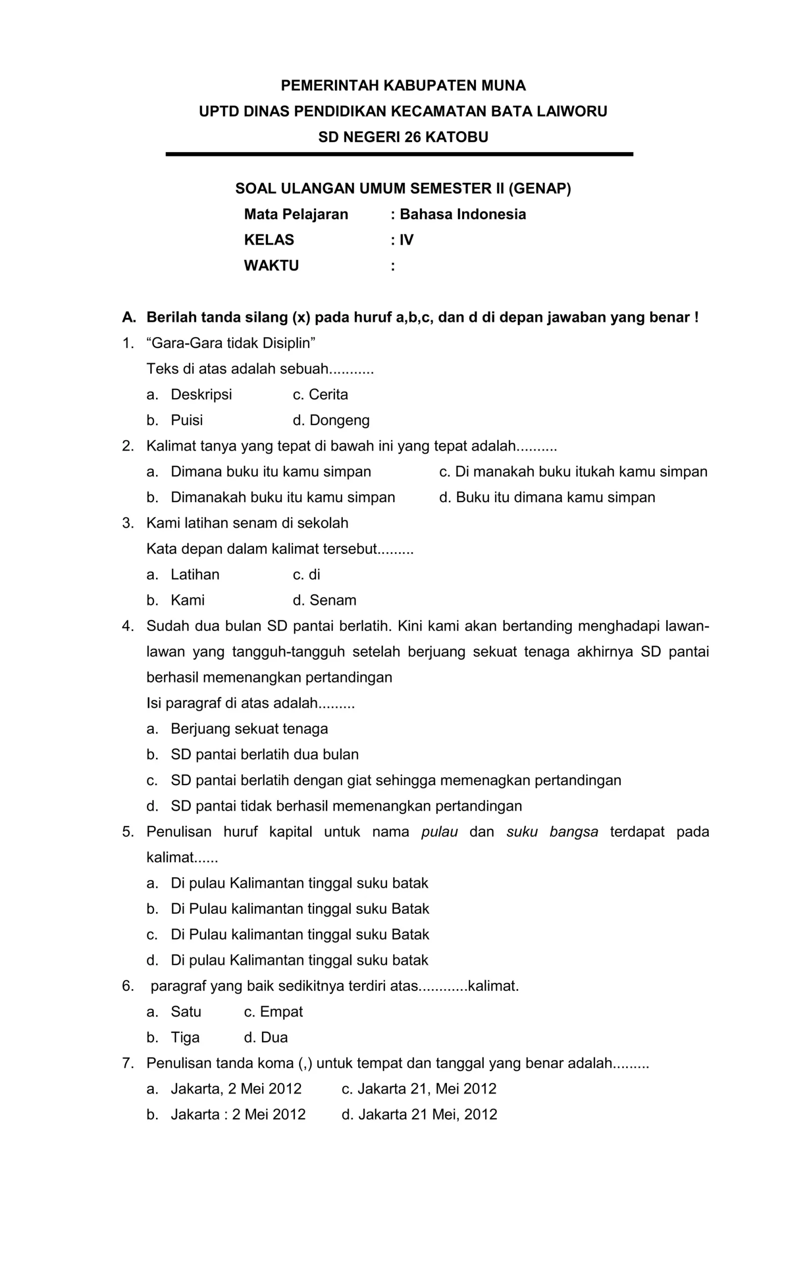 Latihan Seru dengan Contoh Soal Bahasa Indonesia Kelas 4 Semester 2 Paling Akurat
