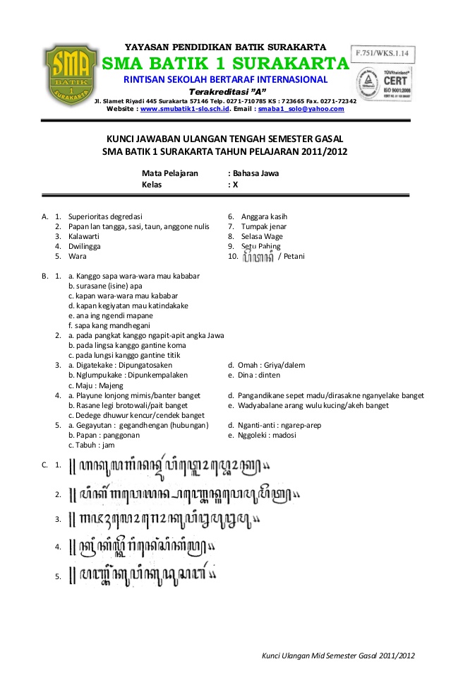 Latihan Soal Bahasa Jawa Kelas 5 Semester 2 Ini Ternyata Ampuh Bikin Nilai Melejit