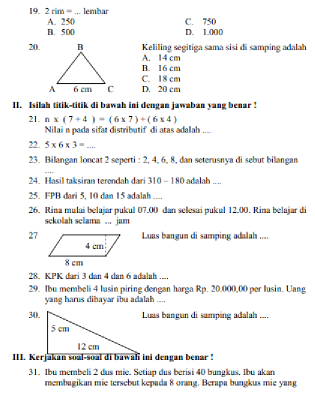 Rahasia Cepat Jawab Soal Matematika Kelas 4 Semester 2 Kurikulum 2013 Agar Nilai Sempurna