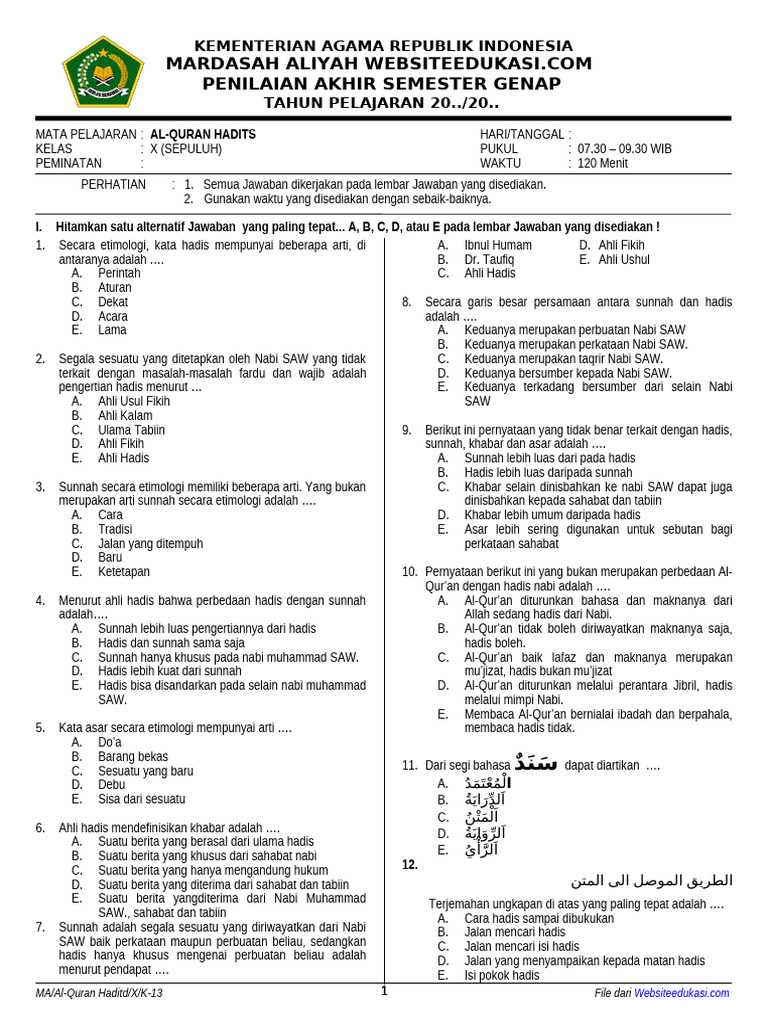 Rahasia Lulus Ujian dengan Contoh Soal Alquran Hadits Kelas 10 Semester 2 Terbaru Rahasia Lulus Ujian dengan Contoh Soal Alquran Hadits Kelas 10 Semester 2 Terbaru