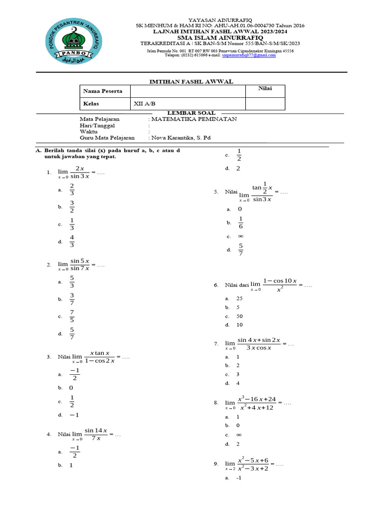 Rahasia Skor Akhir dan Bocoran Soal Matematika Kelas 12 Semester 2 Terbukti Akurat