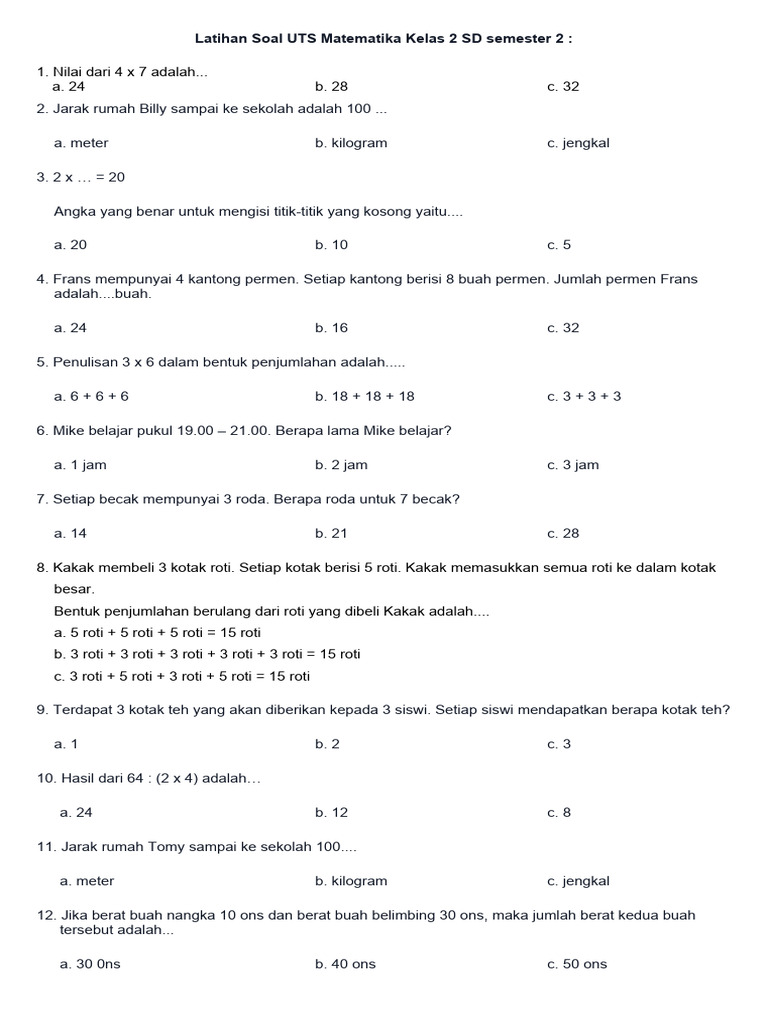 Rahasia Skor Sempurna Bocoran Soal Ujian Matematika Kelas 2 SD Semester 2 Terbaru Rahasia Skor Sempurna Bocoran Soal Ujian Matematika Kelas 2 SD Semester 2 Terbaru