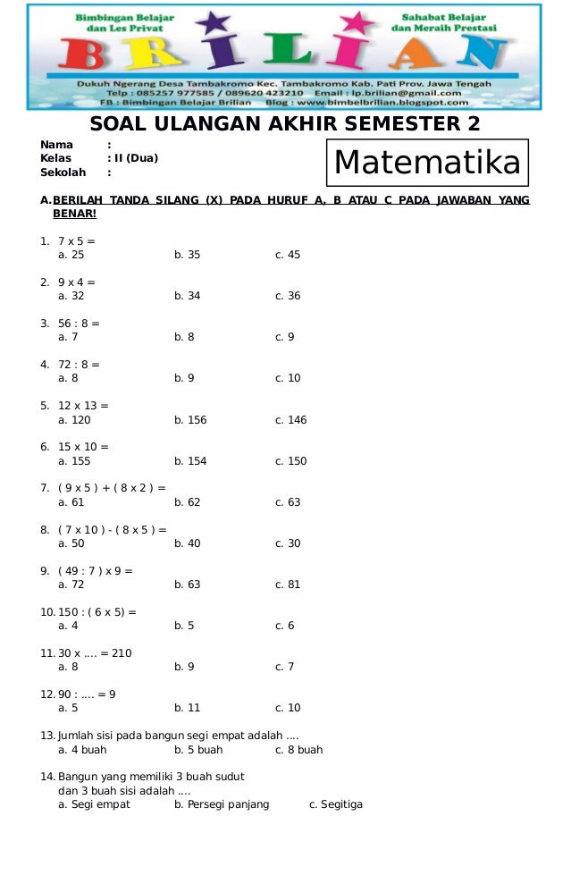 Ternyata Ini Bocoran Soal Matematika Kelas 2 SD dan Kunci Jawaban Paling Akurat