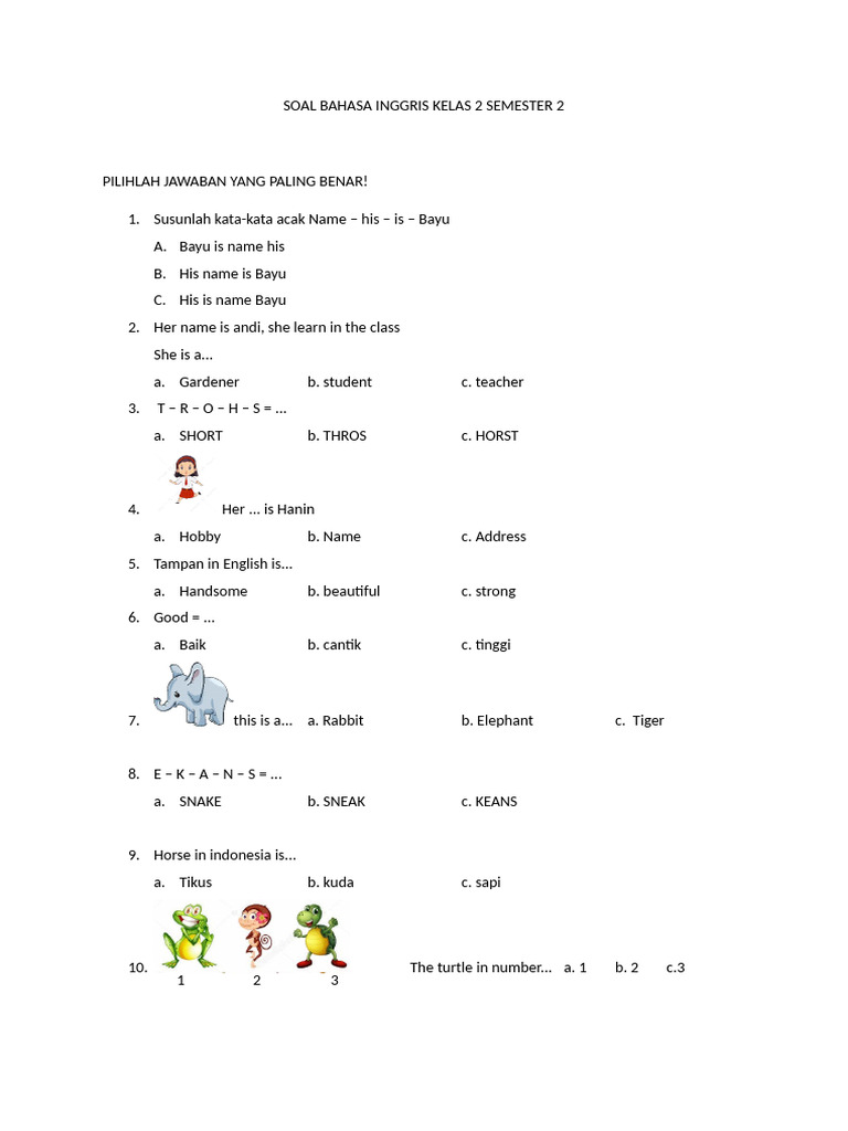Wajib Tahu! 5 Contoh Soal Bahasa Inggris Kelas 2 SD Semester 2 Agar Anak Makin Pintar Wajib Tahu! 5 Contoh Soal Bahasa Inggris Kelas 2 SD Semester 2 Agar Anak Makin Pintar