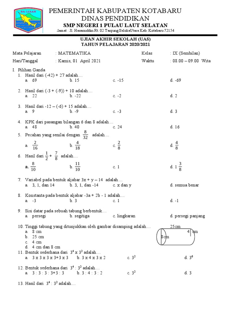 Wajib Tahu Bocoran Soal UAS Matematika Kelas 9 Semester 2 Agar Nilai Kamu Melejit
