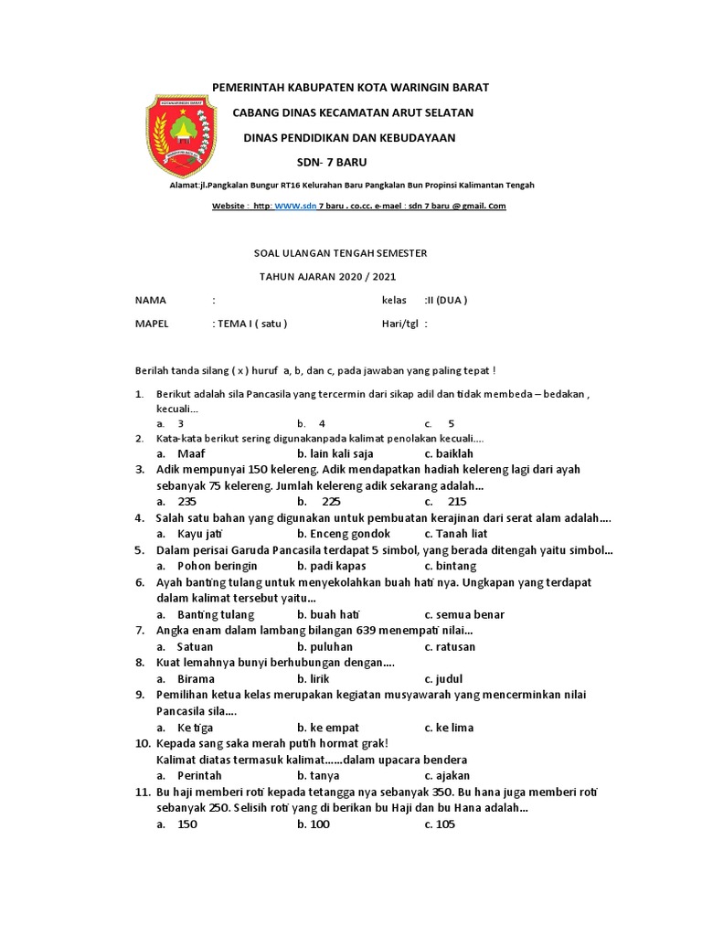 Wajib Tahu Bocoran soal uts kelas 2 semester 1 k13 pilihan ganda agar nilai sempurna