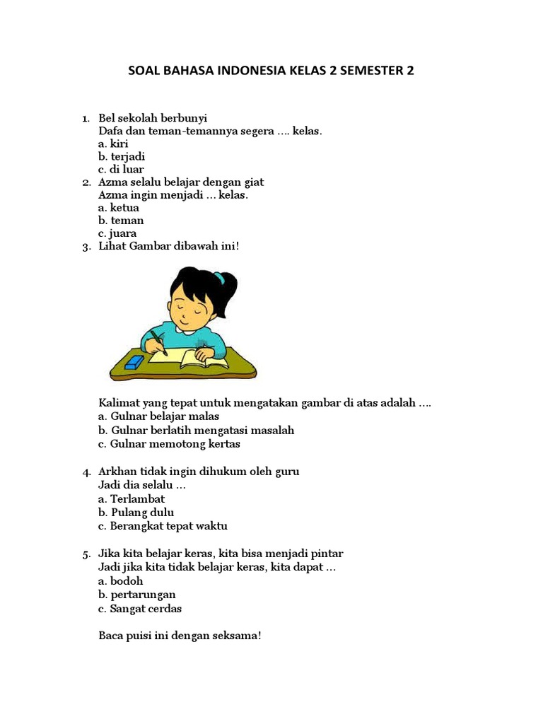 Wajib Tahu! Inilah Bocoran Soal Kelas 2 Bahasa Indonesia Semester 2 Paling Akurat